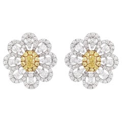 Certified Yellow and White Diamond K18 Gold Earrings