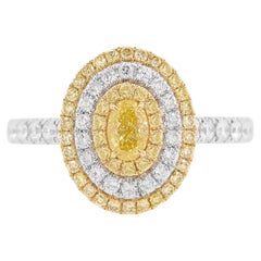 Anillo de oro K18 con diamantes amarillos y blancos certificados