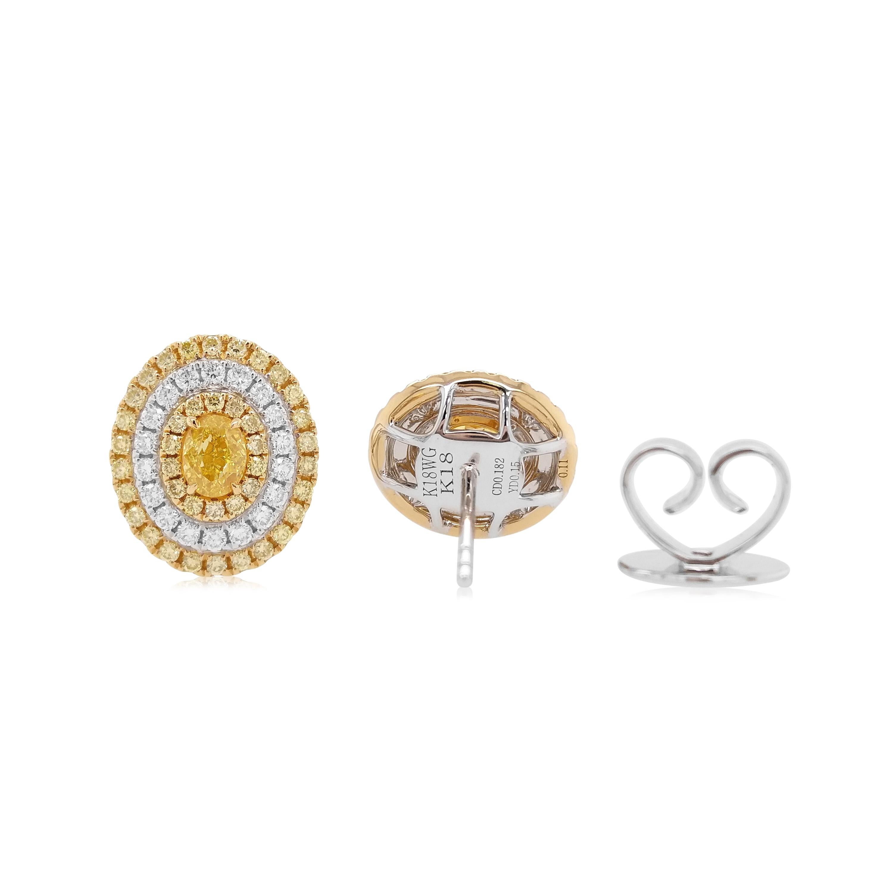 Contemporary Certified Yellow Diamond 18K Gold Stud Earrings For Sale