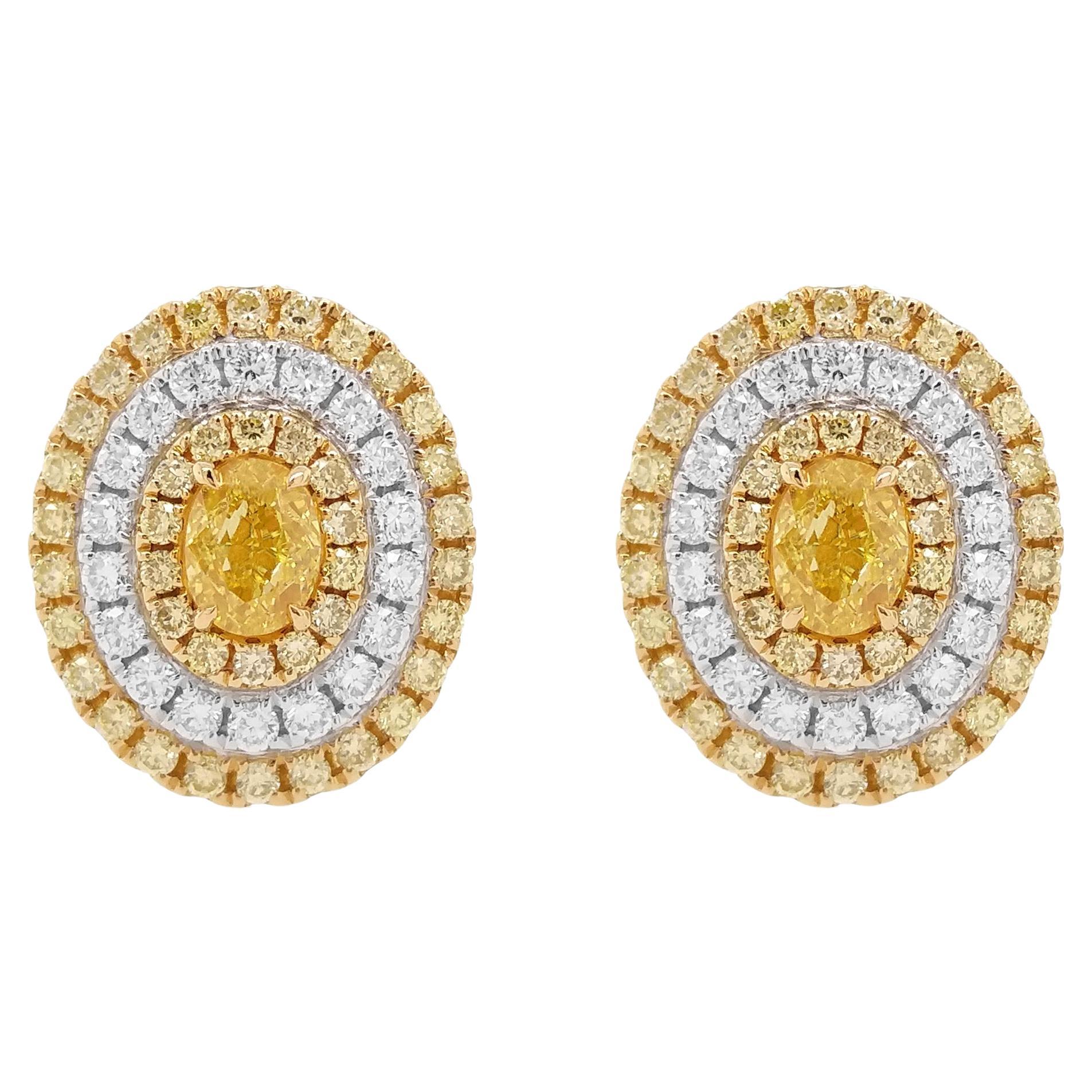 Certified Yellow Diamond 18K Gold Stud Earrings