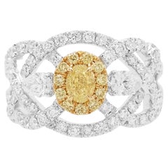 Certified Yellow Diamond White Diamond 18K Gold Engagement Ring