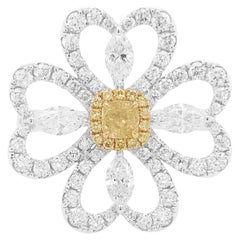 Certified Yellow Diamond White Diamond 18K Gold Cocktail Ring