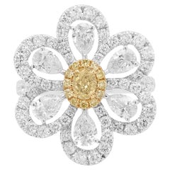 Certified Yellow Diamond White Diamond 18K Gold Cocktail Ring