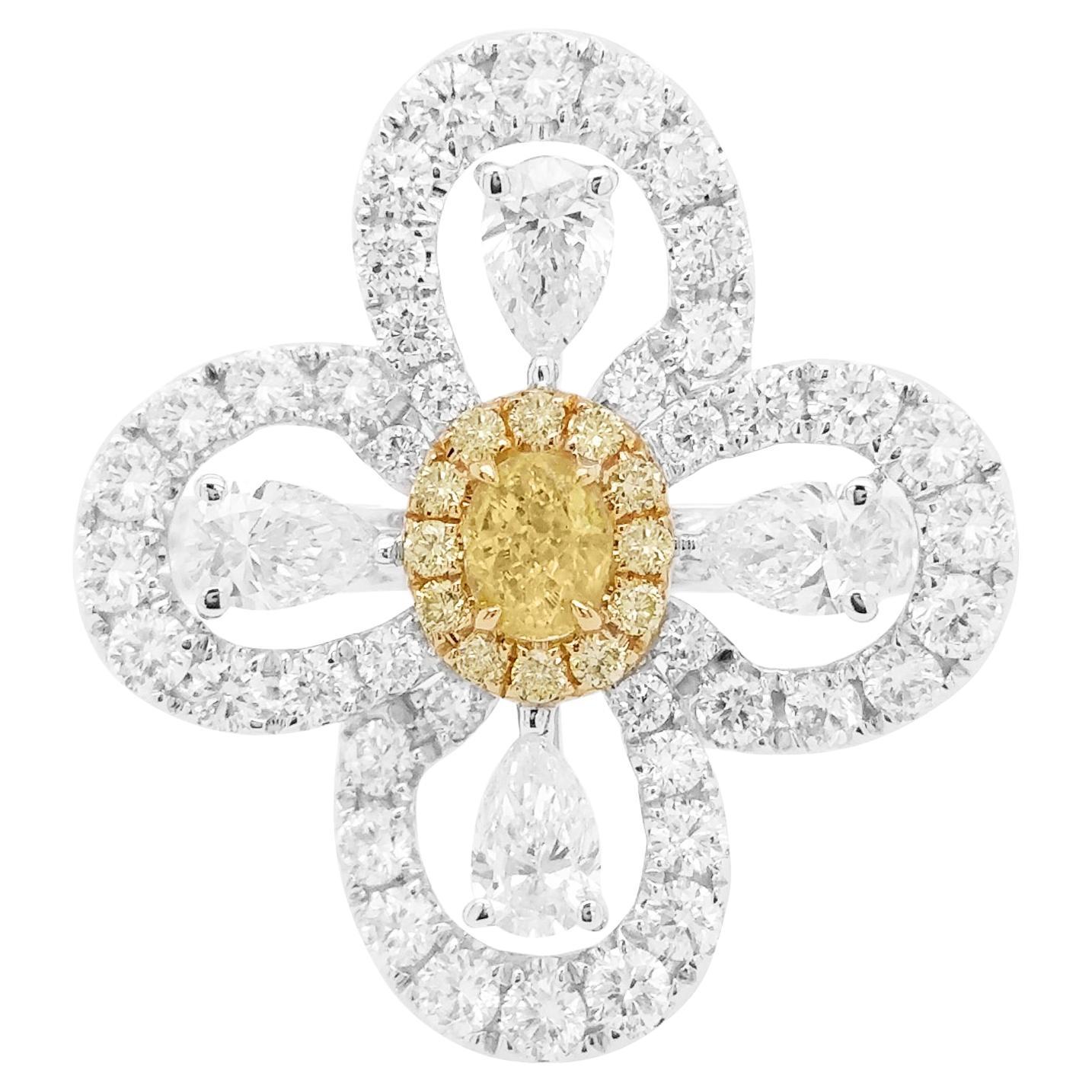 Certified Yellow Diamond and White Diamond in 18K Gold Cocktail Ring
