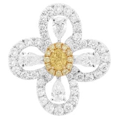 Anello da cocktail con diamante giallo e diamante bianco certificati in oro 18 carati