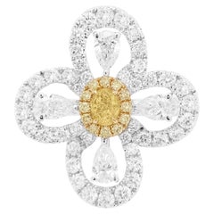 Bague cocktail en or 18 carats avec diamant jaune certifié et diamant blanc