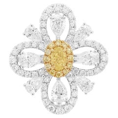 Certified Yellow Diamond White Diamond 18K Gold Cocktail Ring