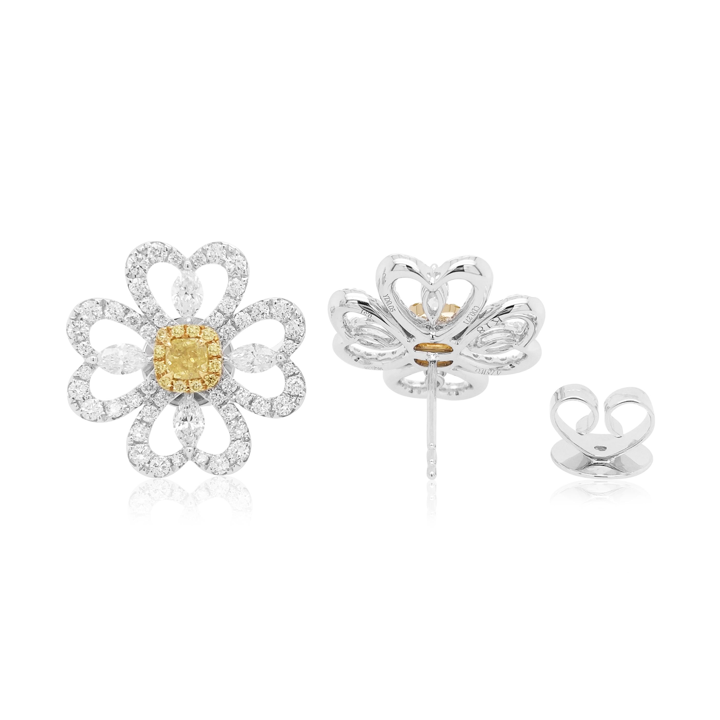 18k white gold yellow & white diamond earrings