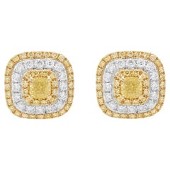 Certified Yellow Diamond White Diamond 18K Gold Stud Earrings