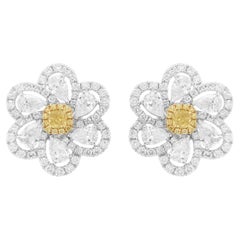 Certified Yellow Diamond White Diamond 18K Gold Stud Earrings