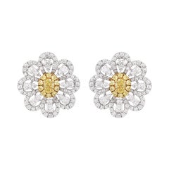 Certified Yellow Diamond and White Diamond in 18K Gold Clip Earrings