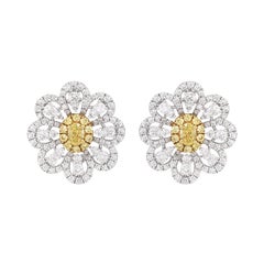 Certified Yellow Diamond and White Diamond in 18K Gold Clip Earrings