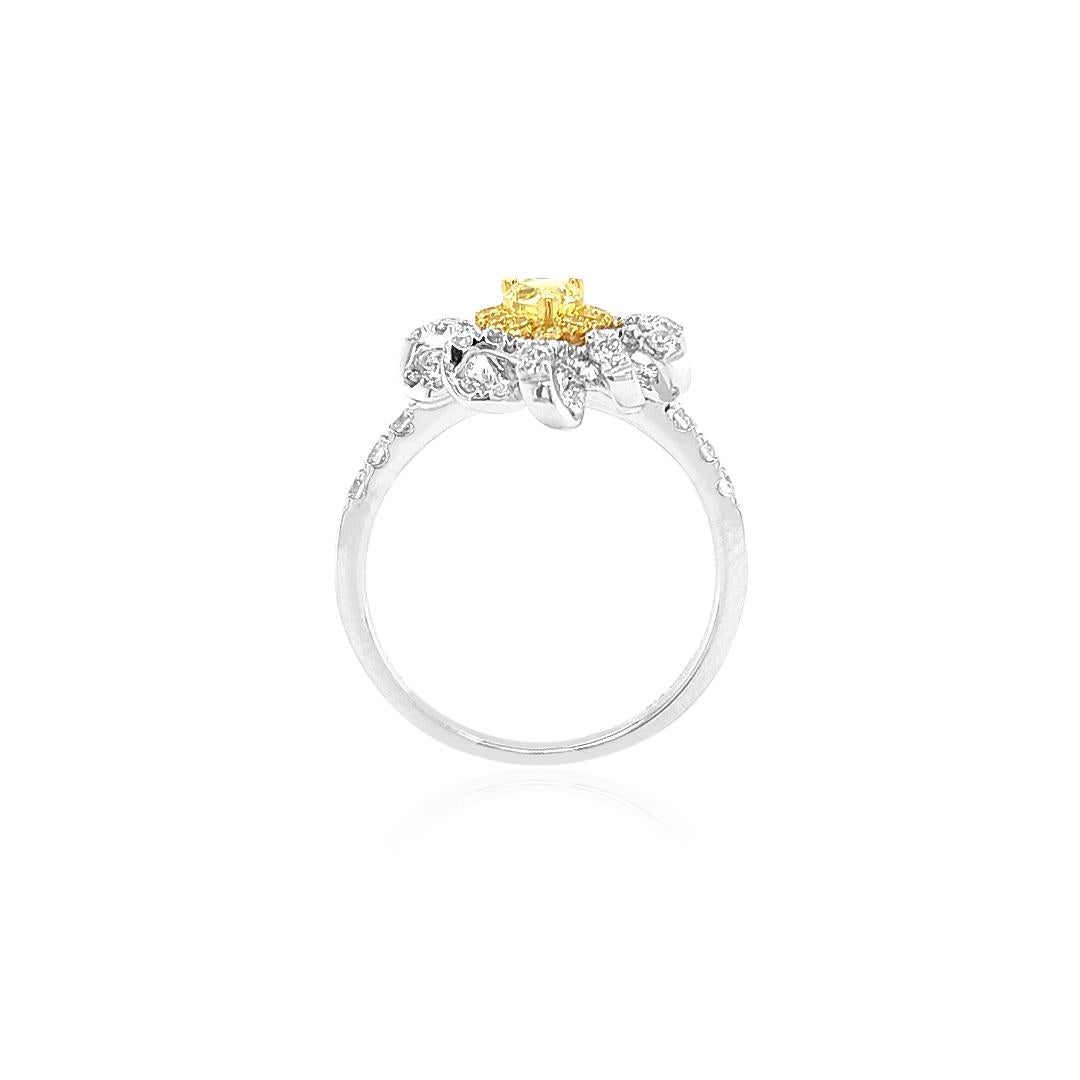 Contemporary Certified Yellow Diamond and White Diamond in Platinum Cocktail Ring