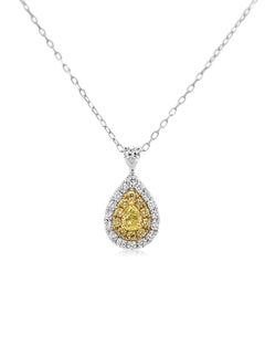 Collar colgante de diamantes amarillos y blancos en forma de pera con certificado CGL