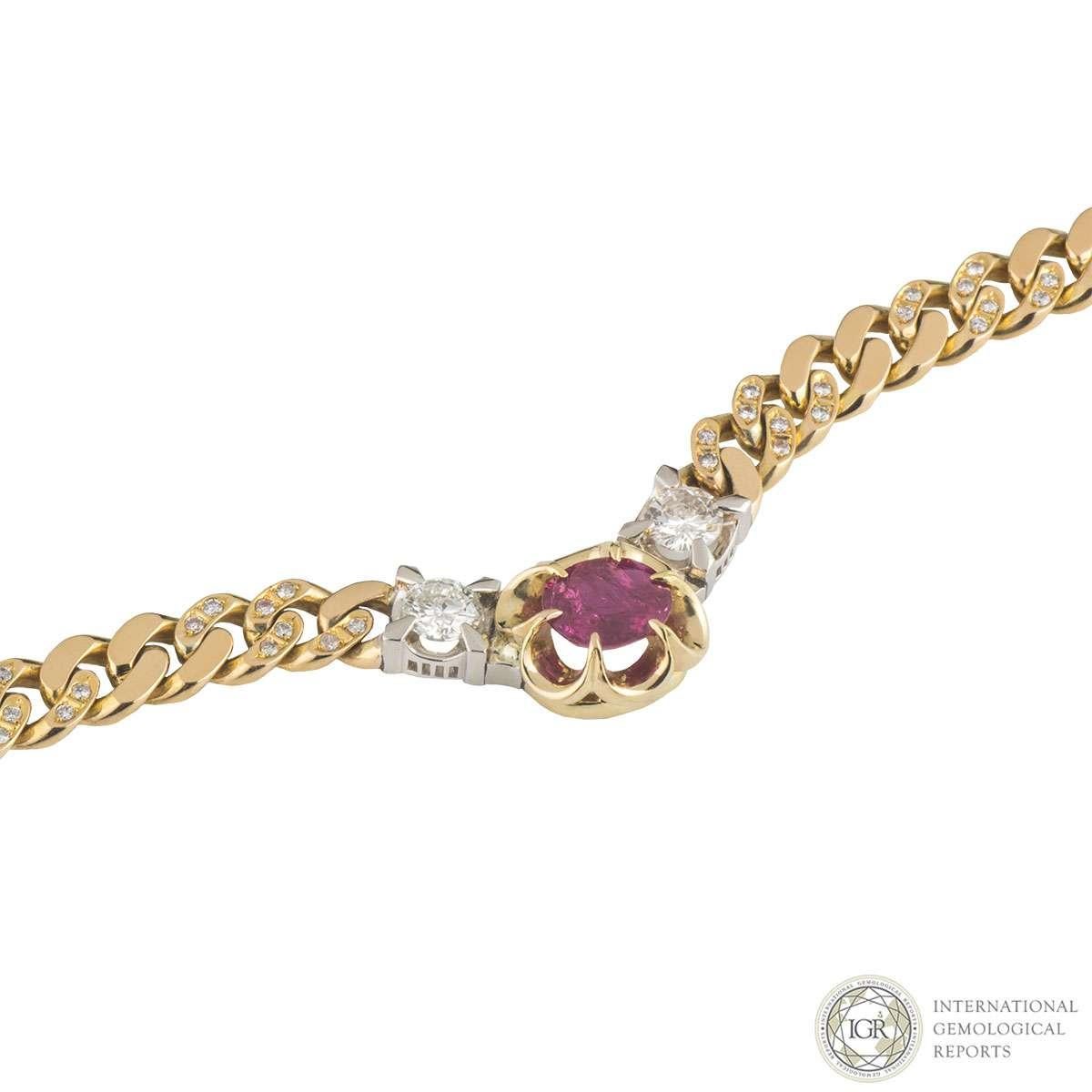Round Cut Certified Yellow Gold Ruby and Diamond Necklace