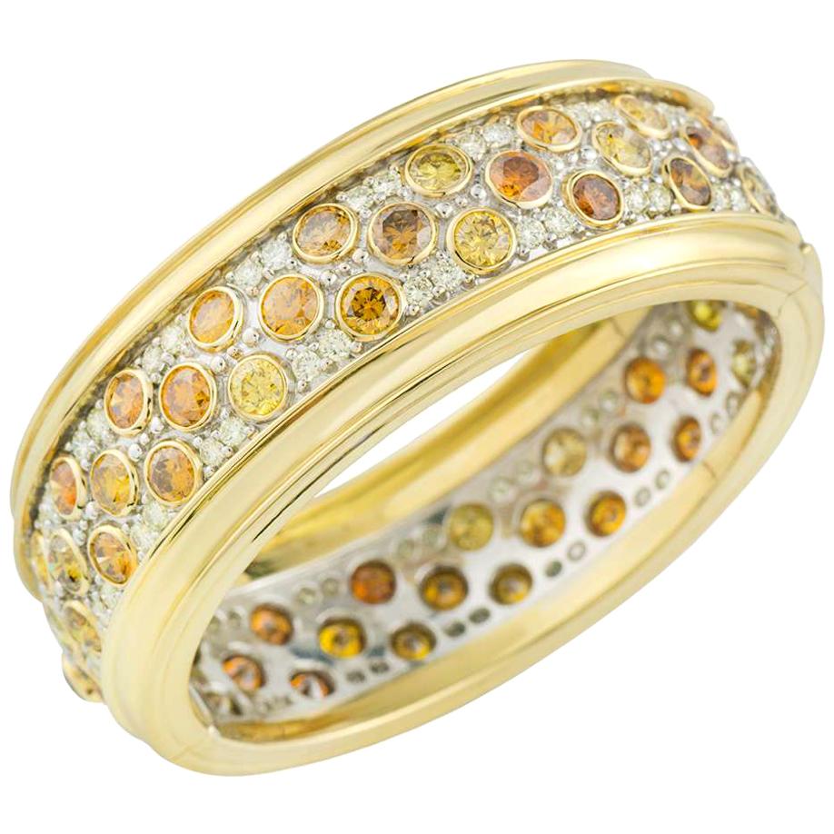 Certified Yellow Gold White and Fancy Yellow Diamond Bangle 25.05 Carat