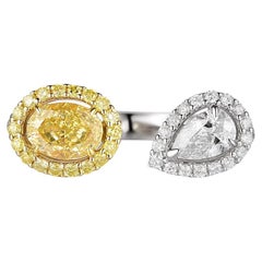 IGI Certified Yellow Oval Diamond and Pear Diamond Toi Et Moi Ring in 18k Gold