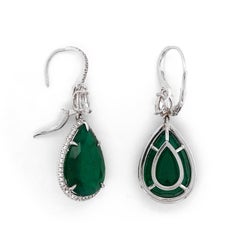 Certified Zambian Pear Emeralds 26.82 Carat Diamonds Platinum Drop Earrings