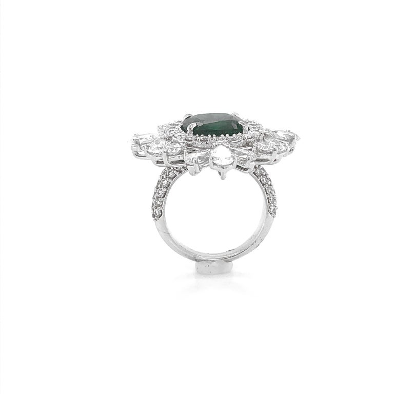 Certified Zambian Cushion Cut Emerald 4.65 Carat Diamond Platinum ...