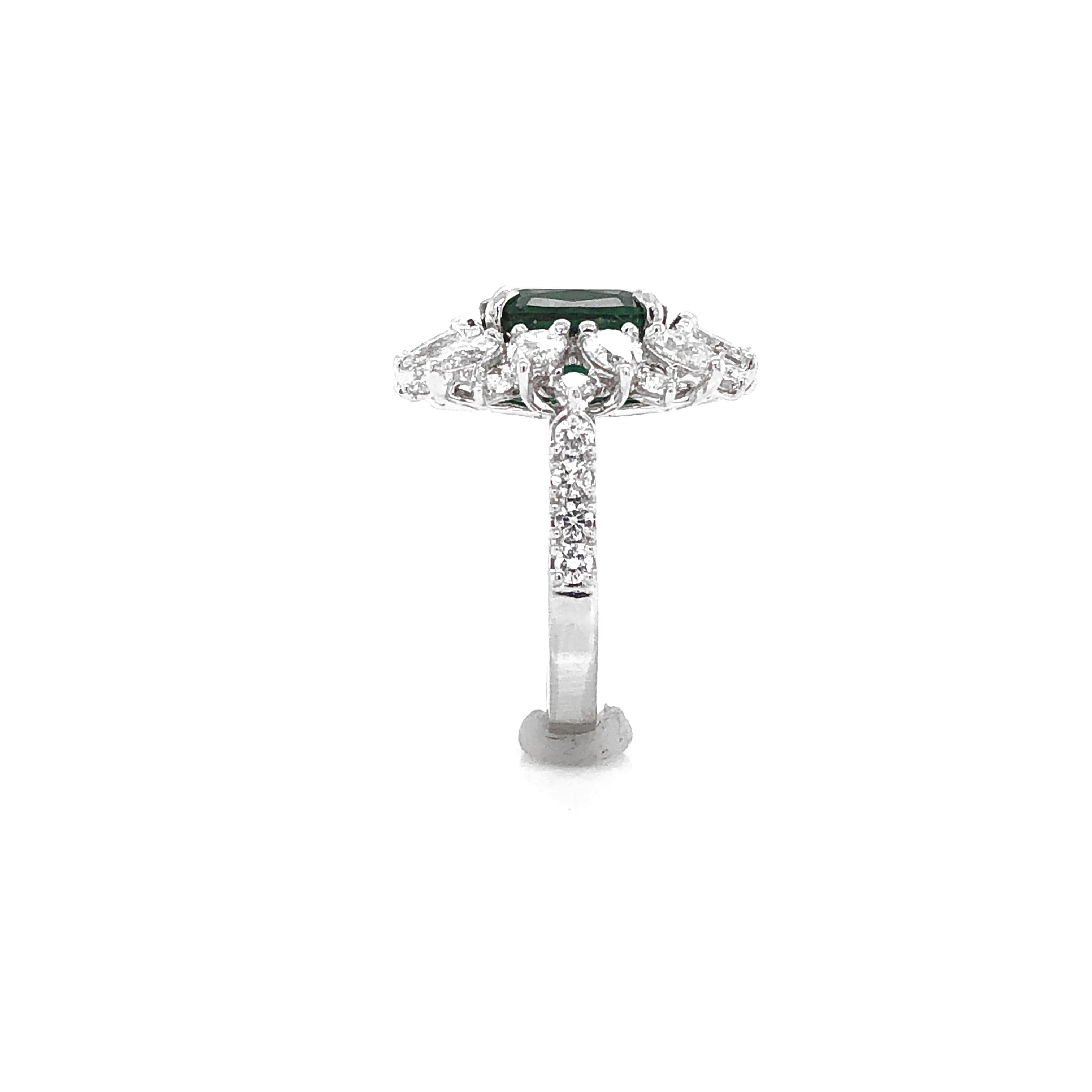 Certified Zambian Cushion Cut Emerald 3.13 Carat Diamond Platinum Cocktail Ring For Sale 4