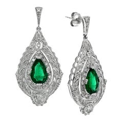 Certified Zambian Emerald 3.3 Carat Diamond Drop Earrings