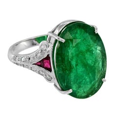 Certified Zambian Emerald 9.60 Carat White Gold Ruby Diamond Cocktail Ring