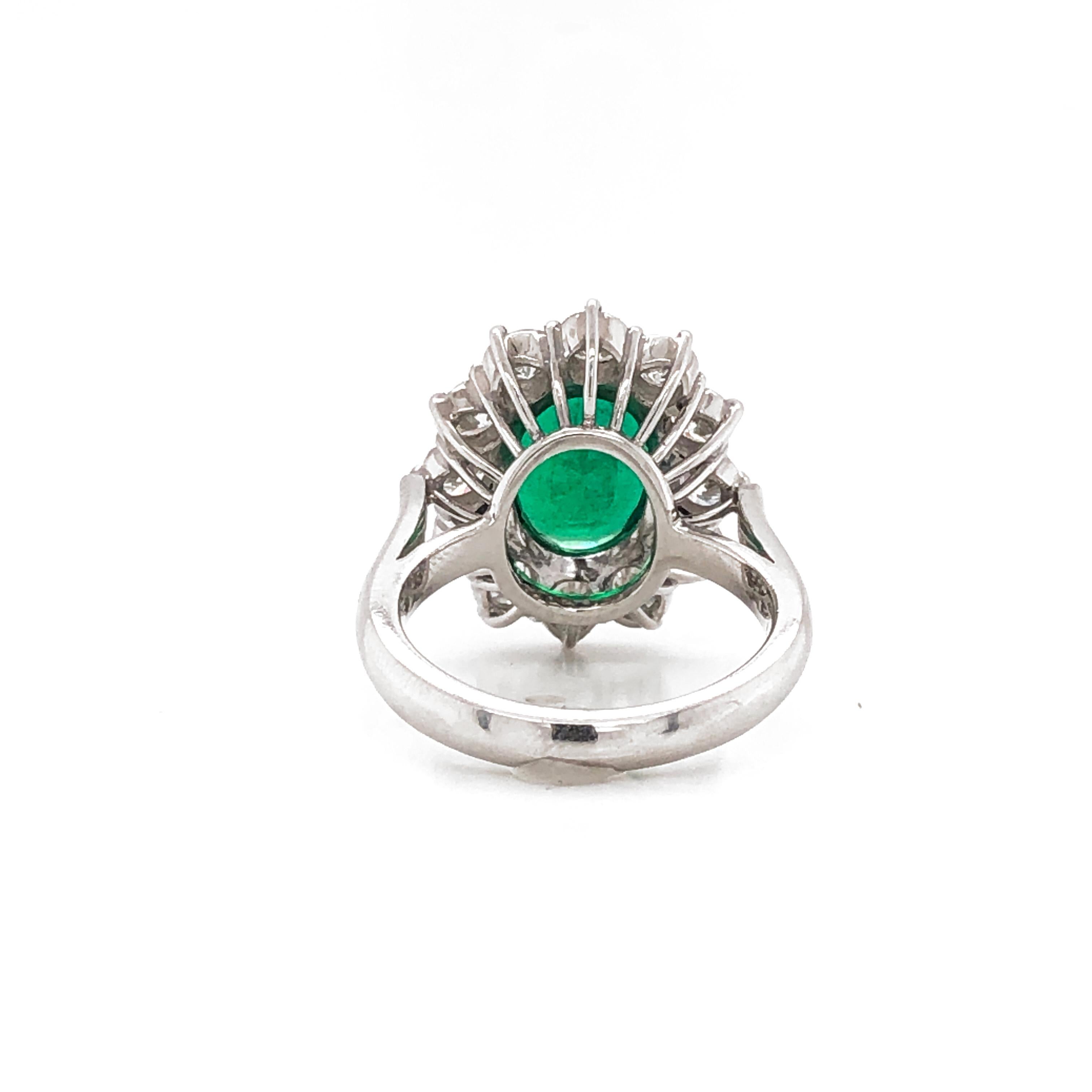 Women's Certified Zambian Oval Cut Emerald 3.22 Carat Total Diamond Platinum Ring