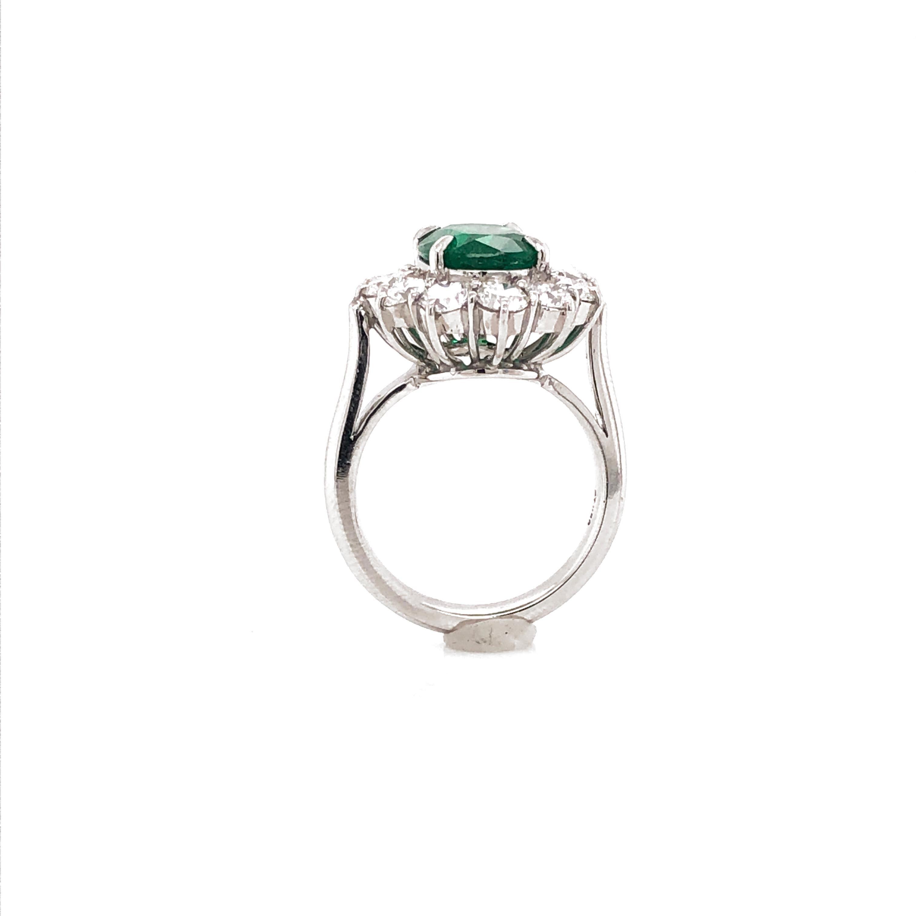 Certified Zambian Oval Cut Emerald 3.22 Carat Total Diamond Platinum Ring 1