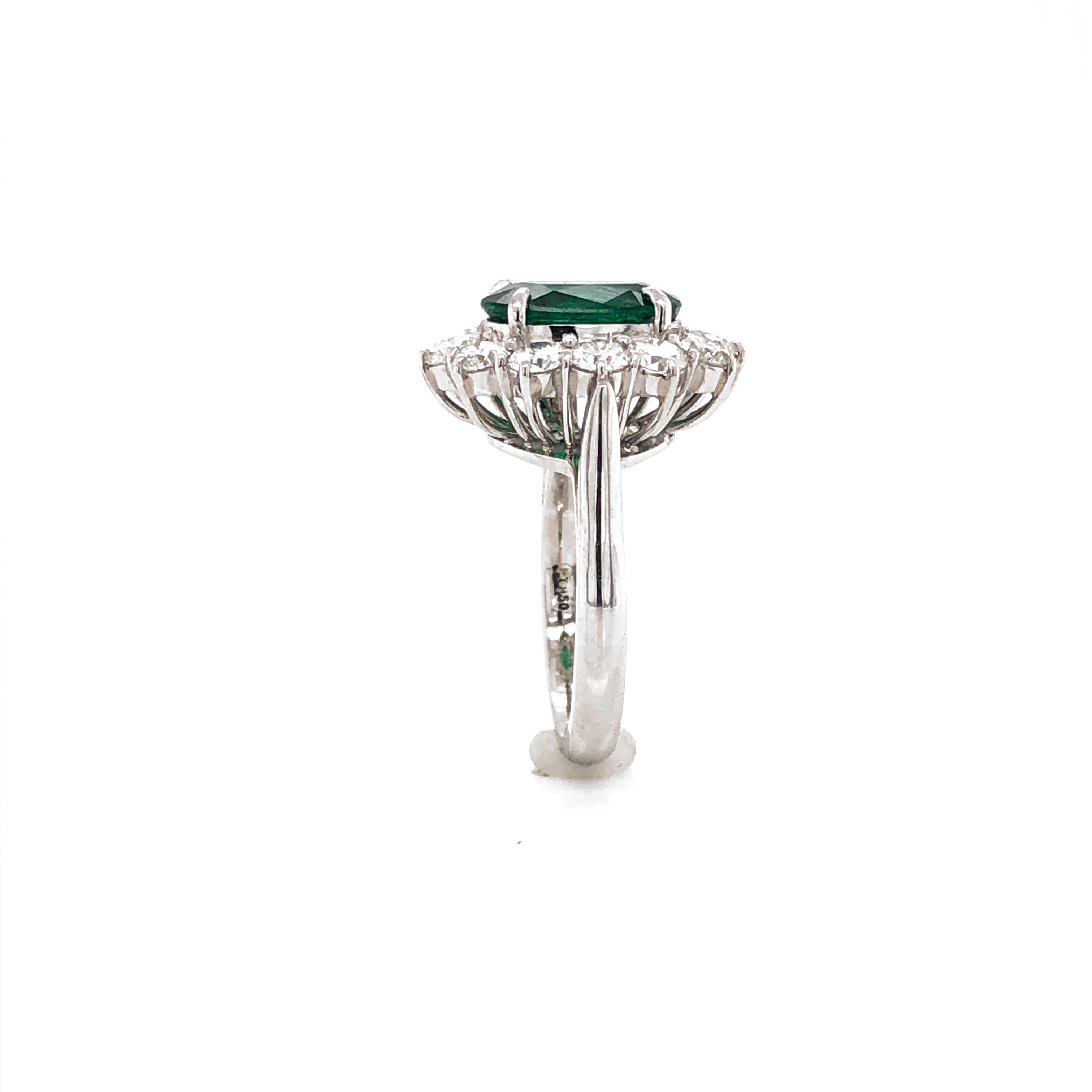 Certified Zambian Oval Cut Emerald 3.22 Carat Total Diamond Platinum Ring 3