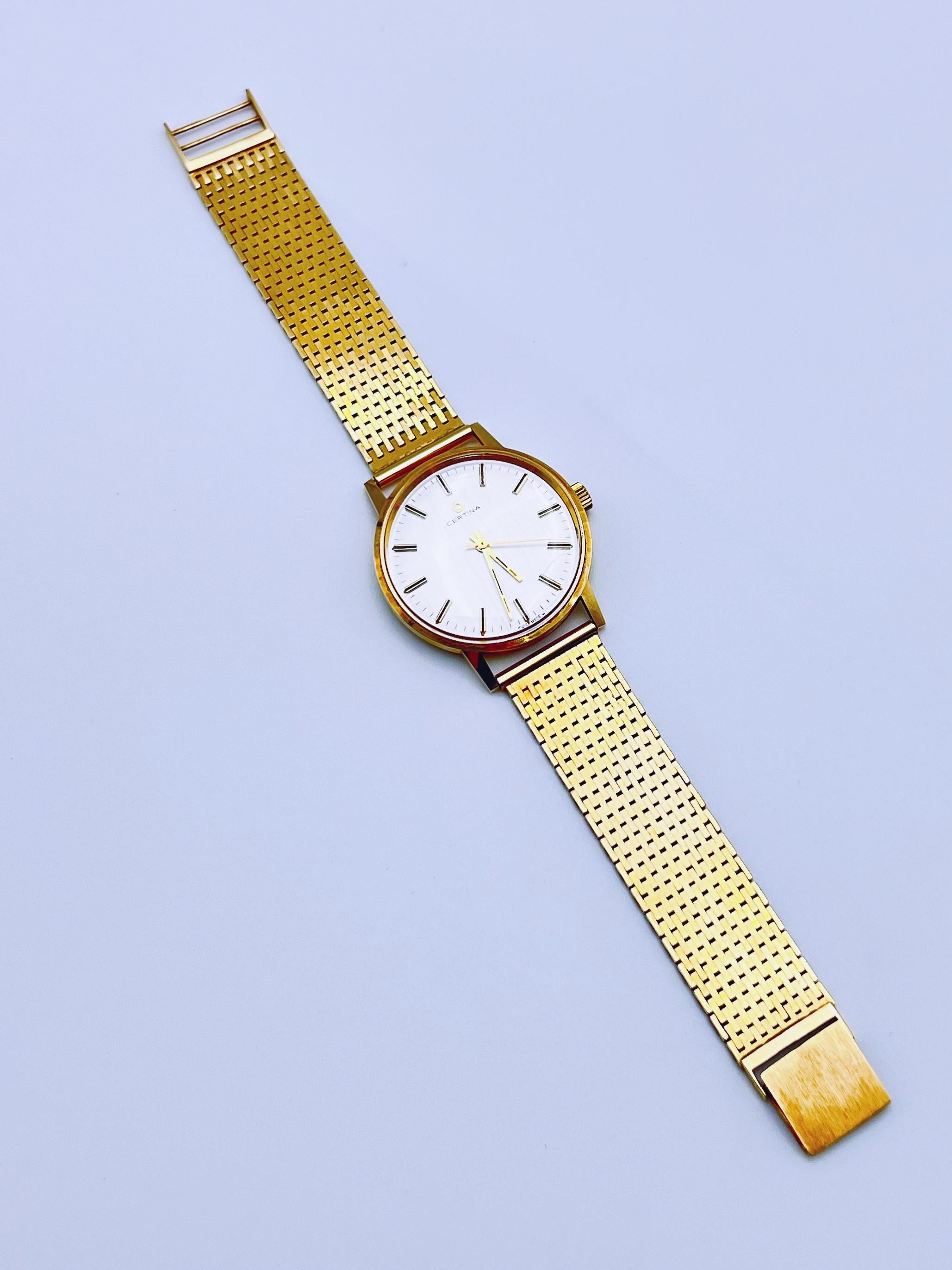 **Vintage Certina 14K Gold Men's Automatic Watch, Late 20th Century**  

A distinguished timepiece of understated luxury, this **Certina men's watch** from the late 20th century showcases **solid 14K gold (585 hallmark) construction** in both case