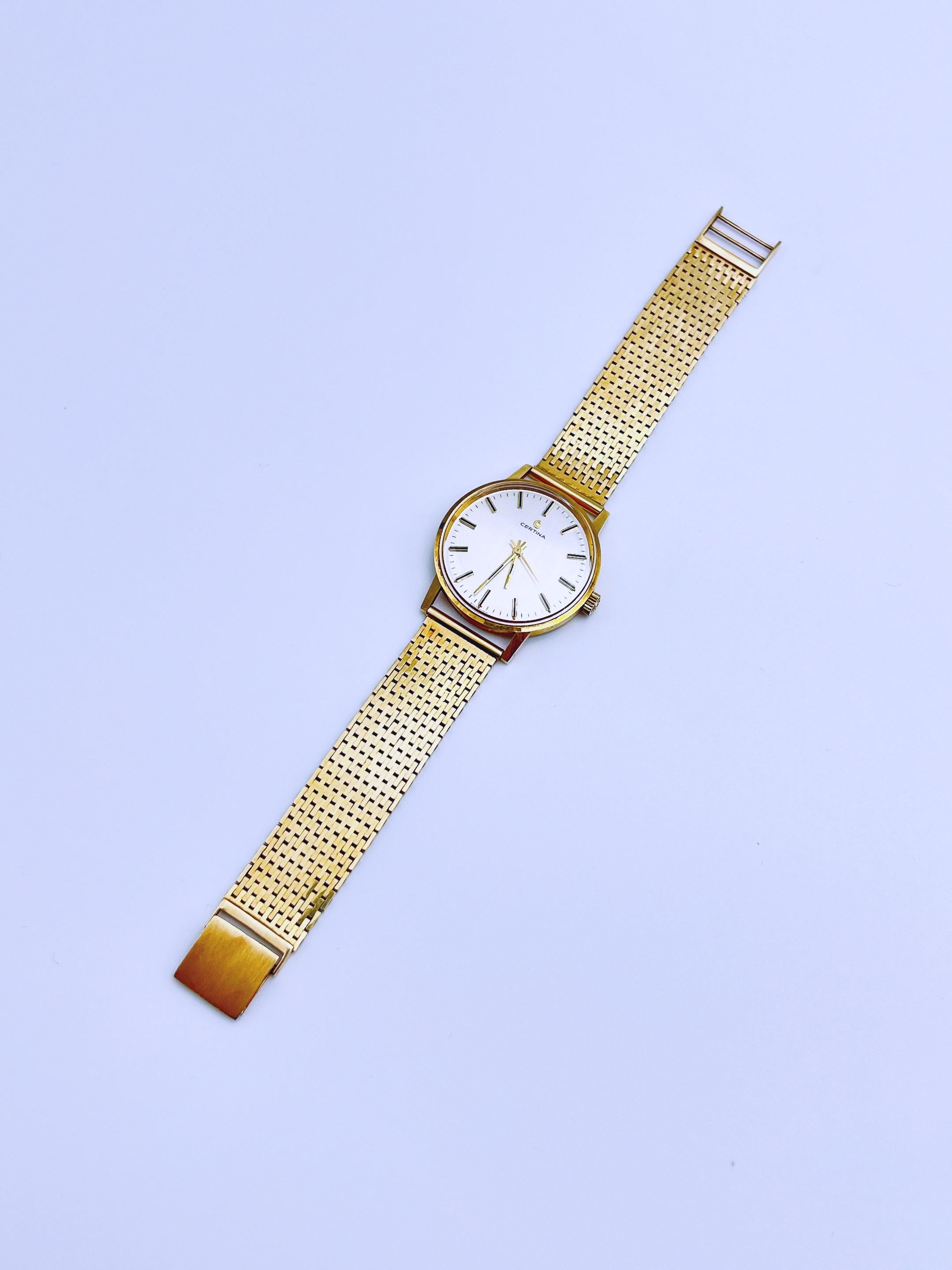 CERTINA 14K Yellow Gold Men's Watch with 14K Bracelet In Good Condition For Sale In Skien, NO