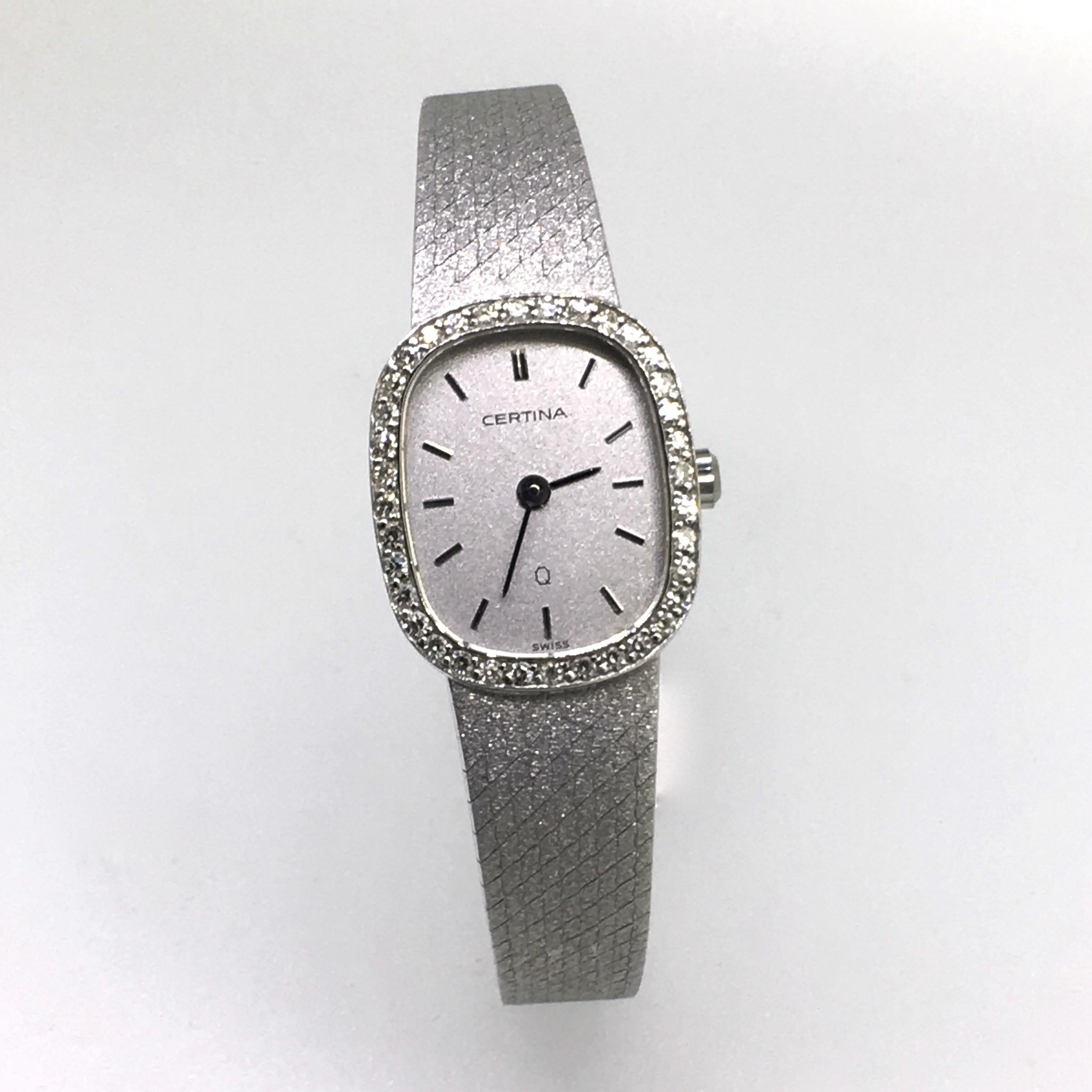 Watch, White Gold, Diamonds, Lady, Certina, Bracelet Watch, Vintage, 1983 In Excellent Condition In EL Waalre, NL