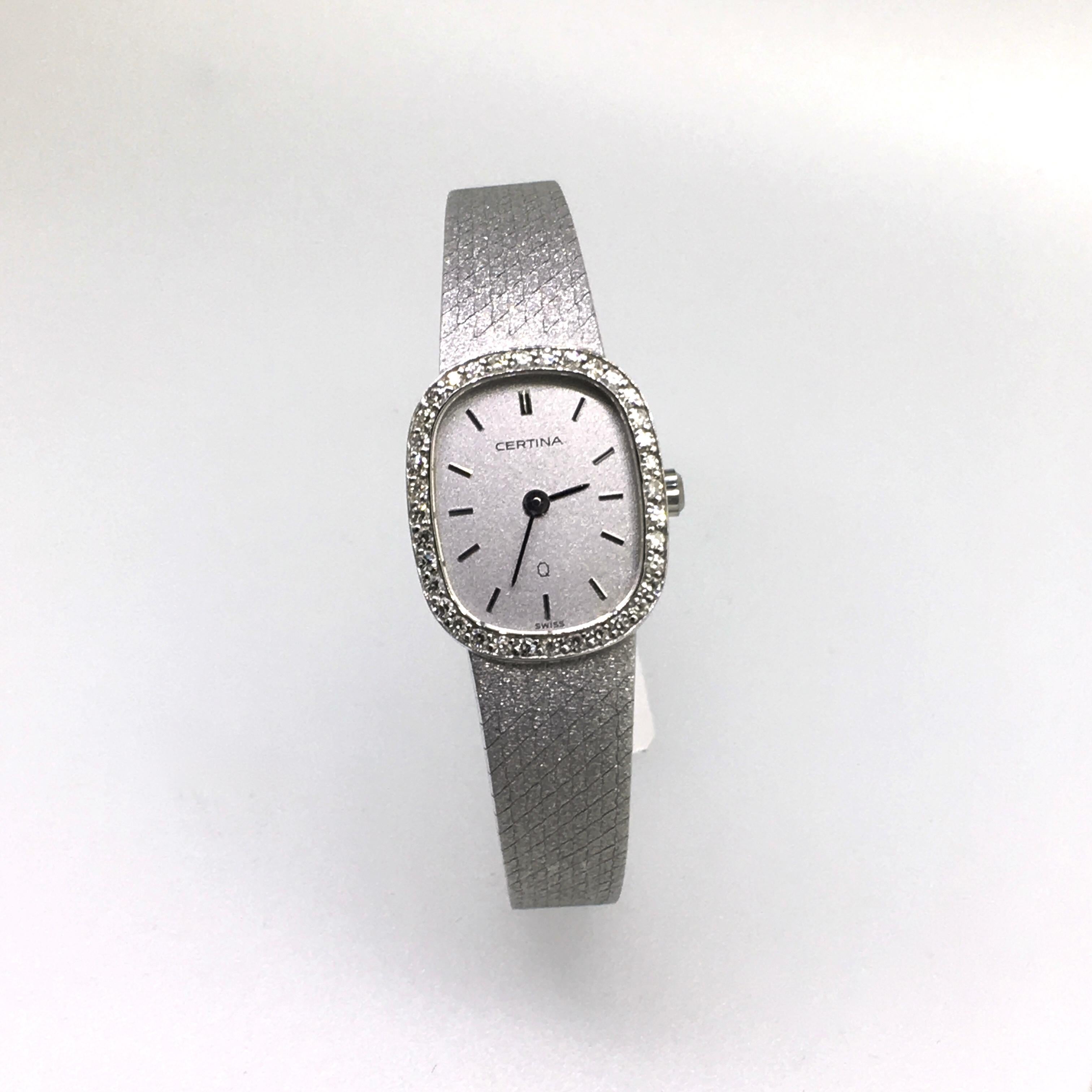 Watch, White Gold, Diamonds, Lady, Certina, Bracelet Watch, Vintage, 1983 1