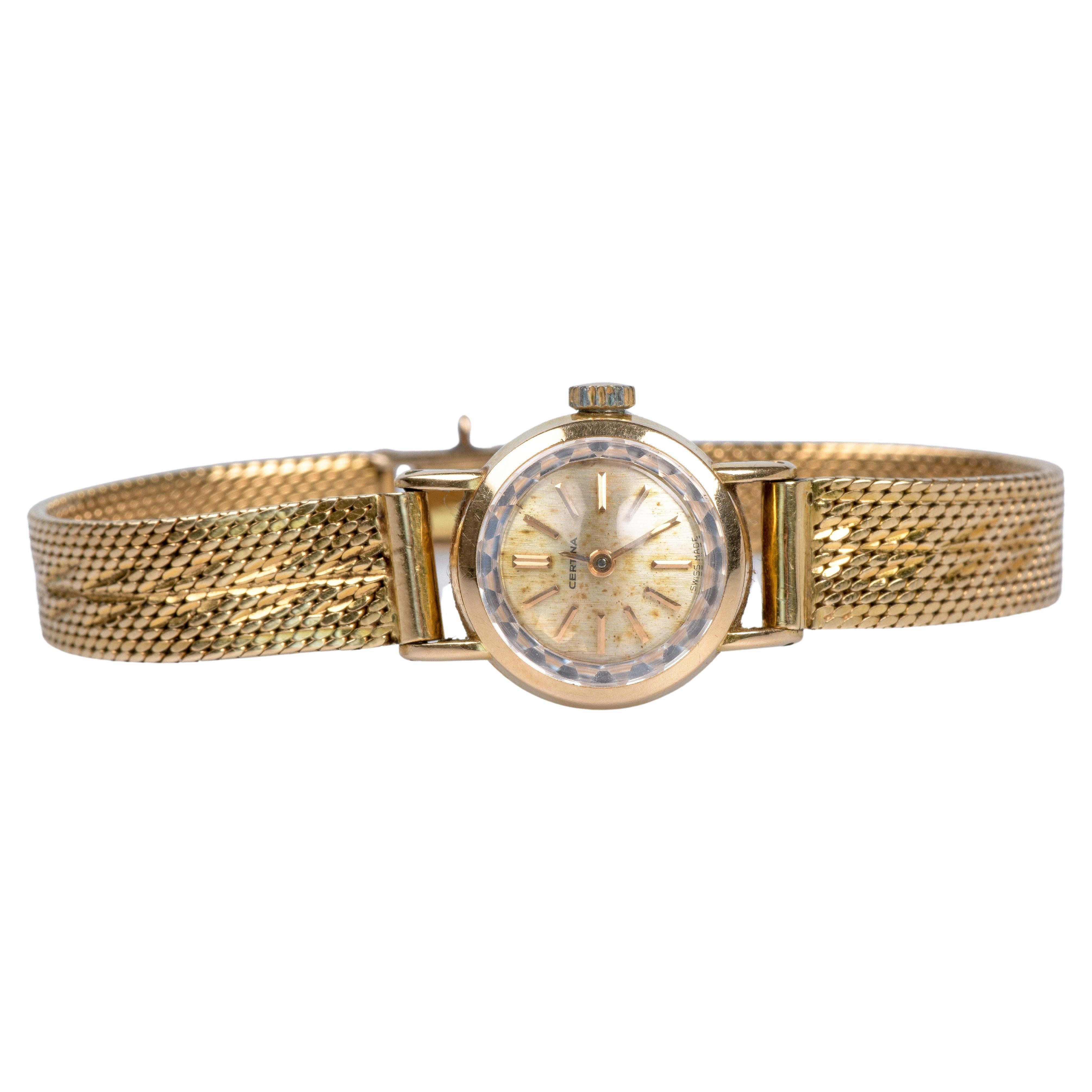 CERTINA's watch in 18carats yellow gold with a soft decorated fine mesh bracelet
