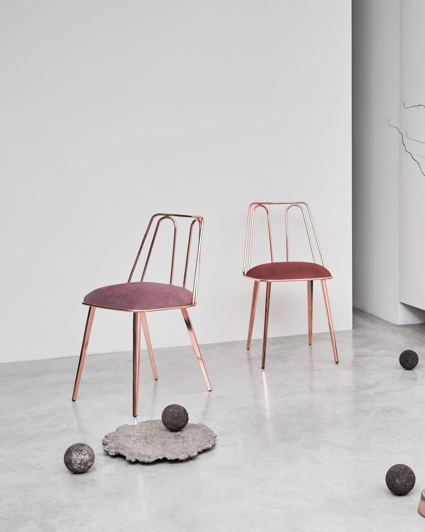 Italian Certosina Copper Contemporary Chair Made in Italy by Enrico Girotti For Sale