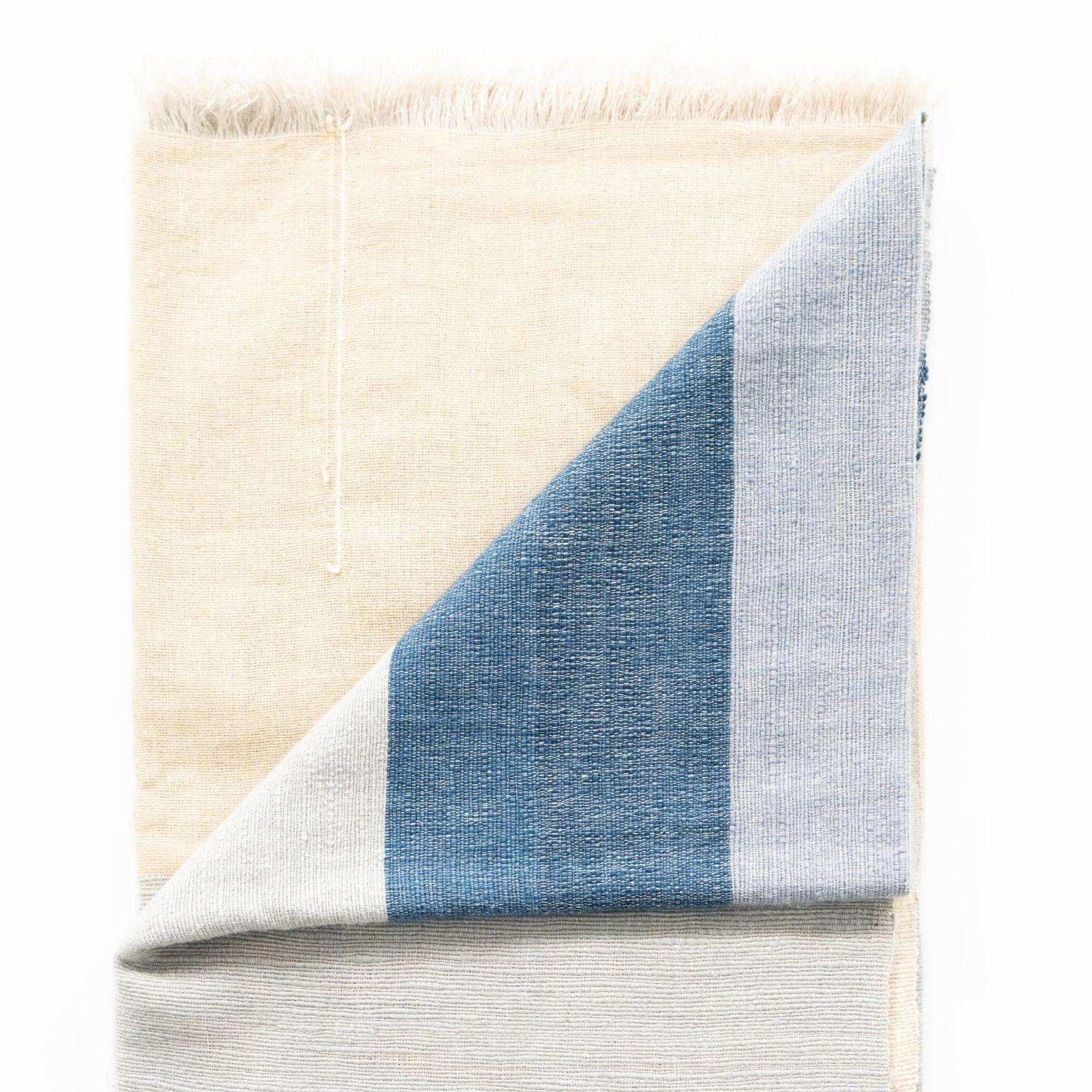 Ceru Handloom Merino Throw / Blanket in Neutral Shades of Cream & Serene Blue For Sale 3