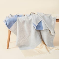 Ceru Handloom Merino Throw / Blanket in Neutral Shades of Cream & Serene Blue