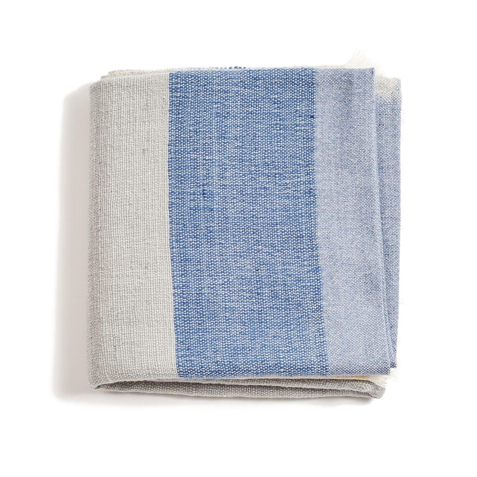 Contemporary Ceru Handloom Merino Throw / Blanket in Neutral Shades of Cream & Serene Blue For Sale