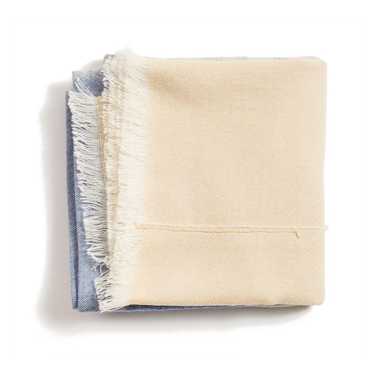Ceru Handloom Merino Throw / Blanket in Neutral Shades of Cream & Serene Blue For Sale 2