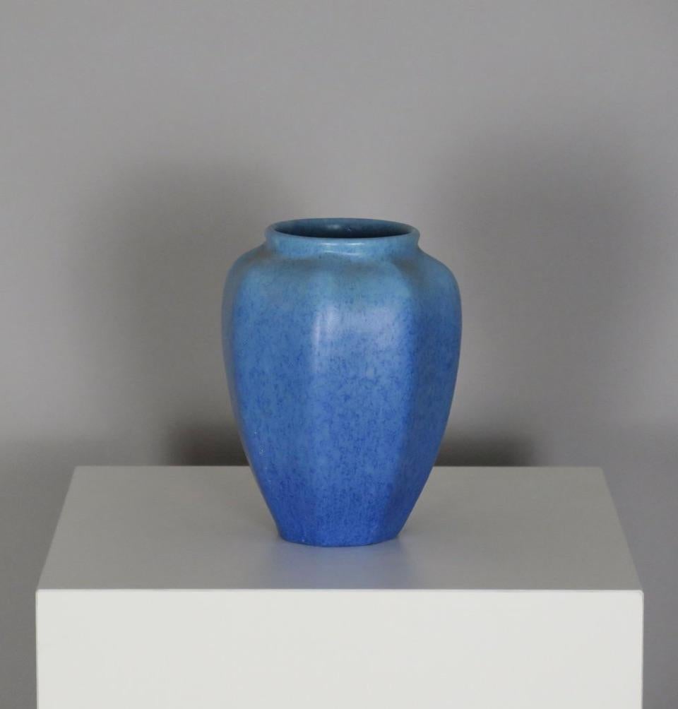 English Cerulean Blue Art Deco Vessel by Pilkington Royal Lancastrian Pottery For Sale