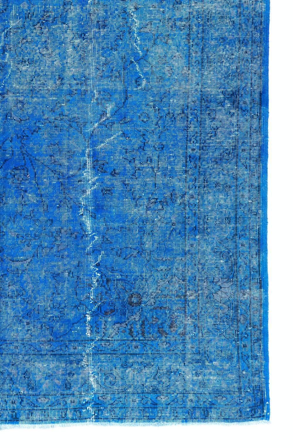 7x11 Ft Cerulean Blue Color Overdyed Vintage Turkish Rug for Modern Interiors In Good Condition In Philadelphia, PA