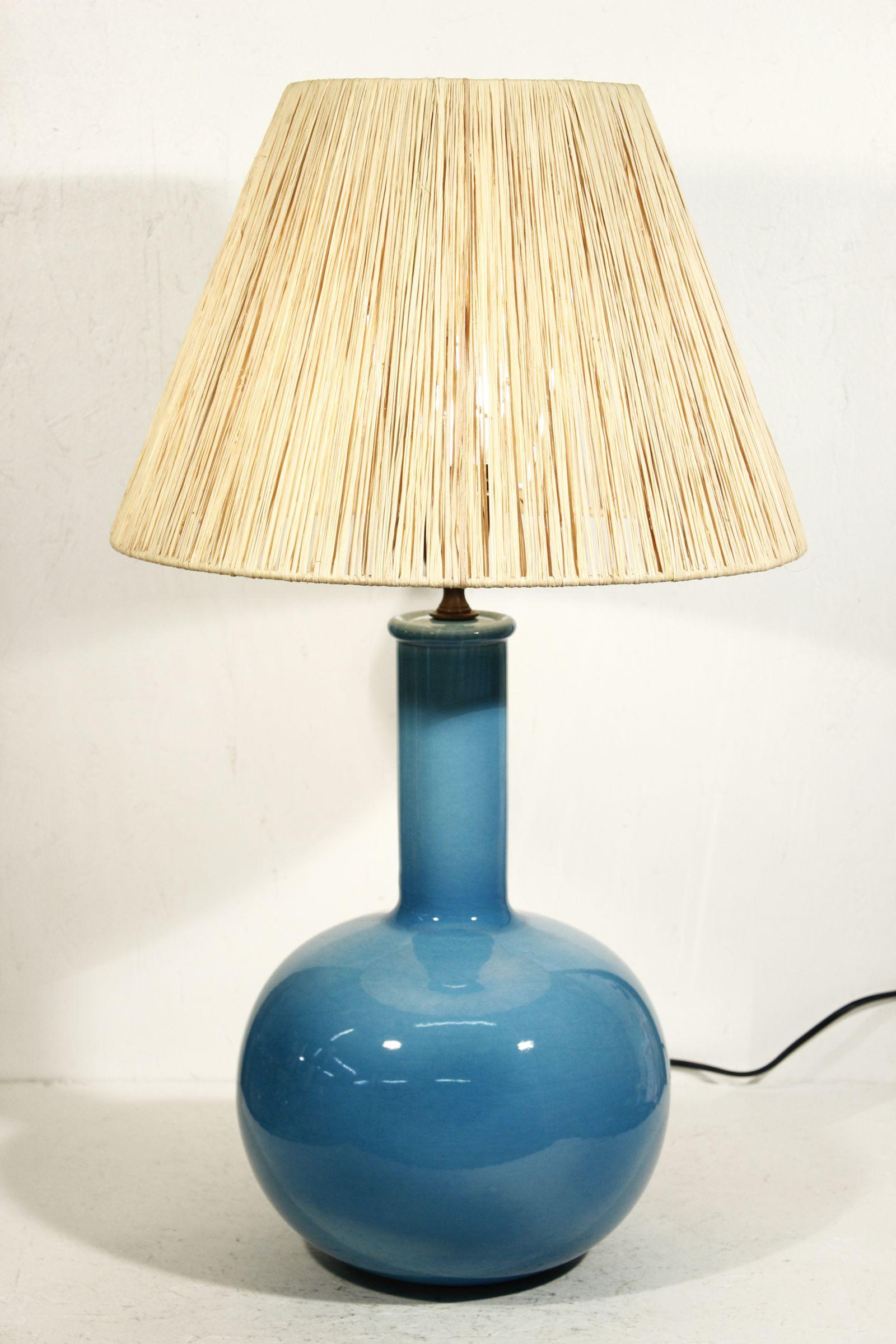 Cerulean blue crackle glaze ceramic lamp base by Alvino Bagni, Italy 1960s For Sale 2