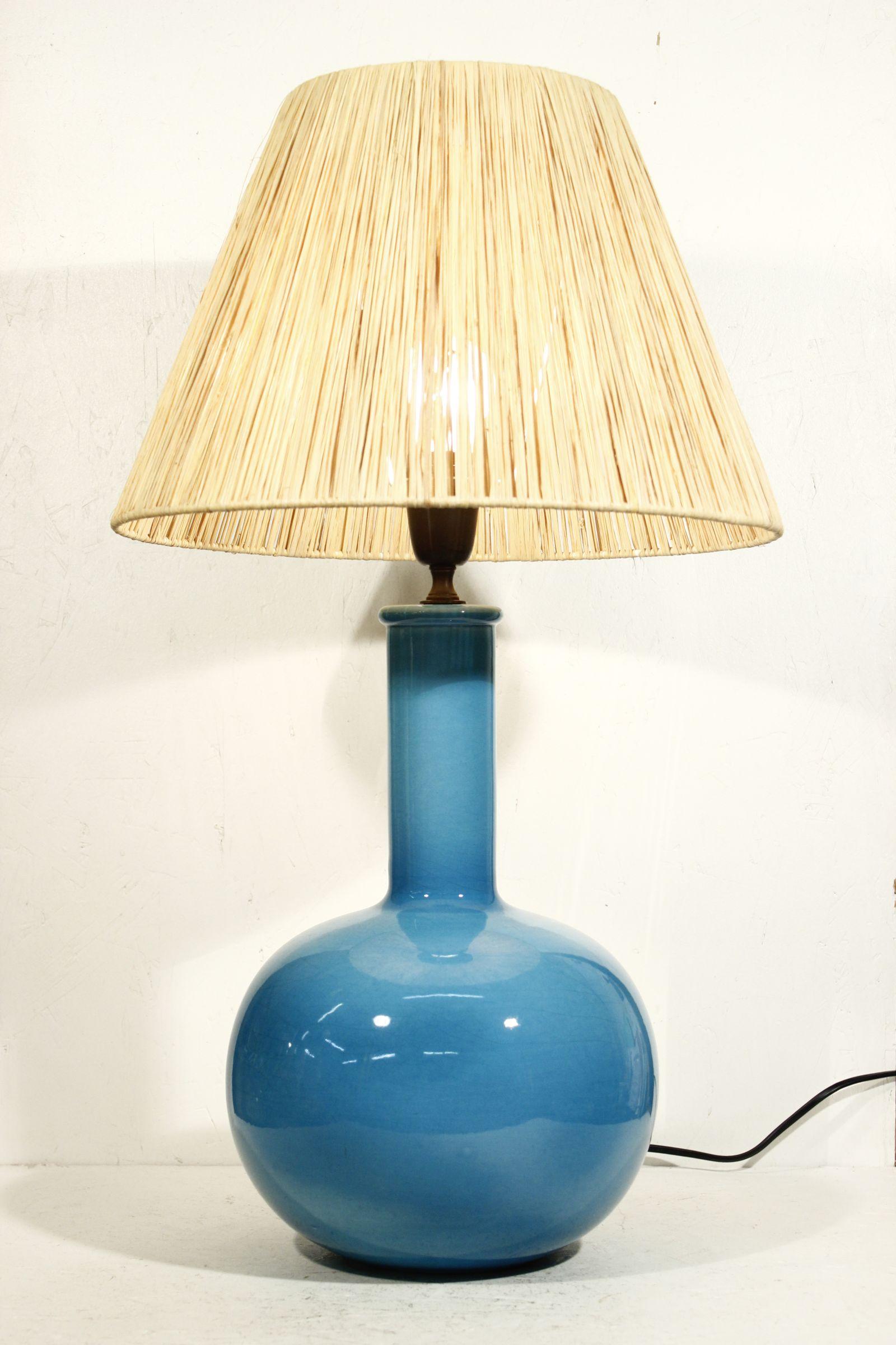 Cerulean blue crackle glaze ceramic lamp base by Alvino Bagni, Italy 1960s For Sale 3