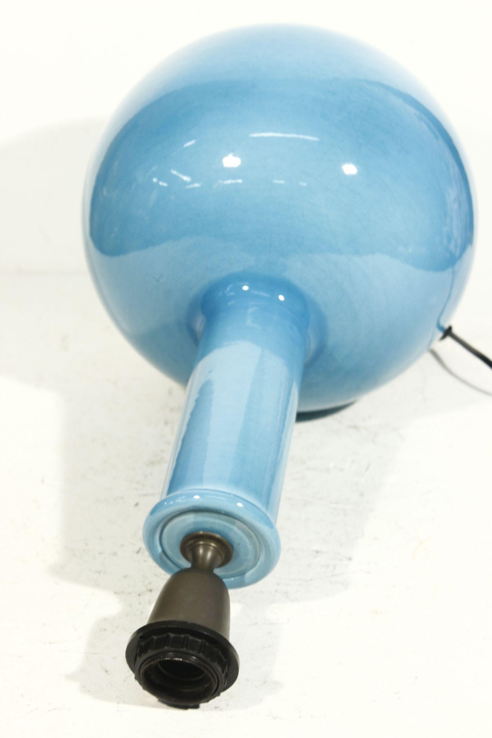 20th Century Cerulean blue crackle glaze ceramic lamp base by Alvino Bagni, Italy 1960s For Sale