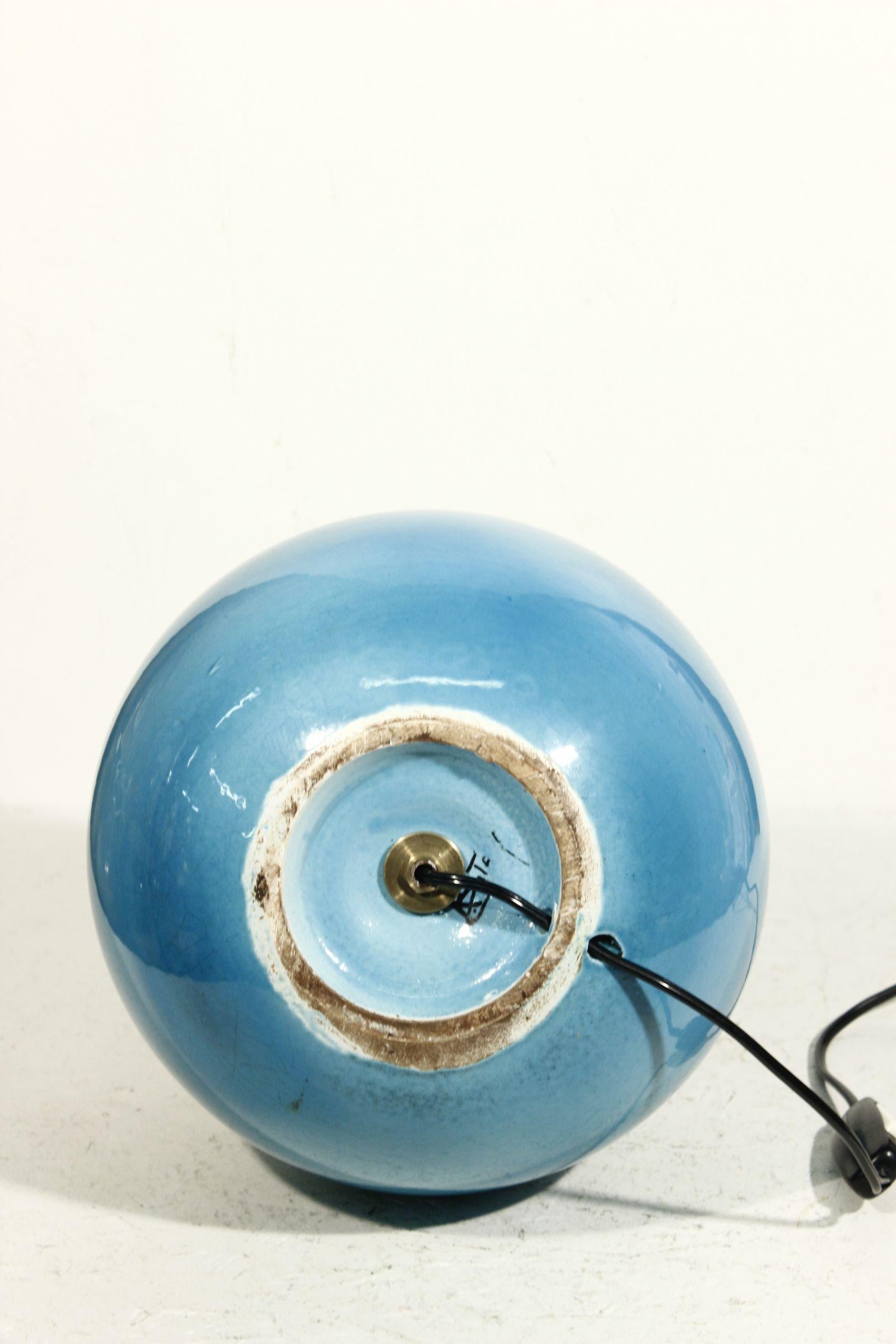 Ceramic Cerulean blue crackle glaze ceramic lamp base by Alvino Bagni, Italy 1960s For Sale
