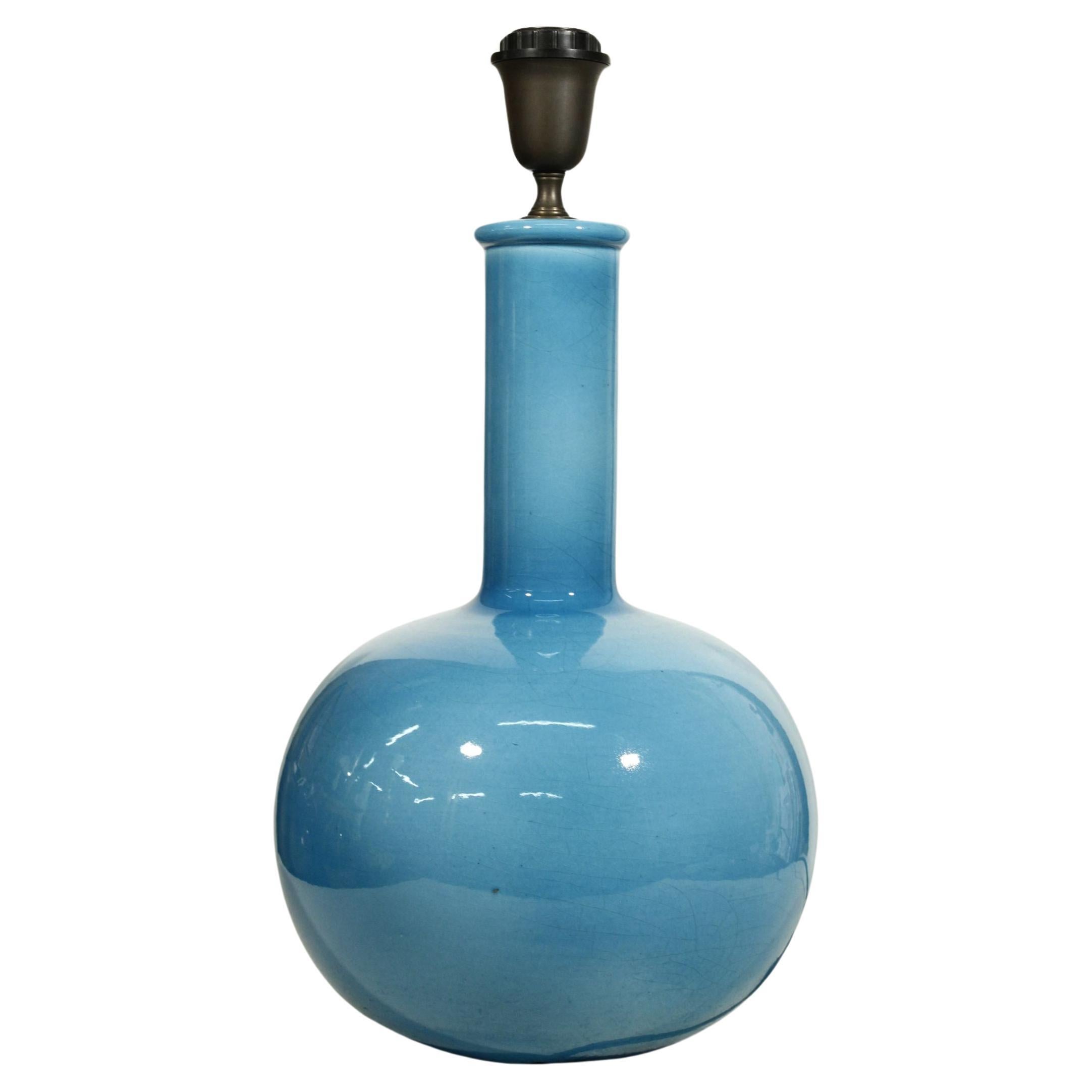 Cerulean blue crackle glaze ceramic lamp base by Alvino Bagni, Italy 1960s For Sale