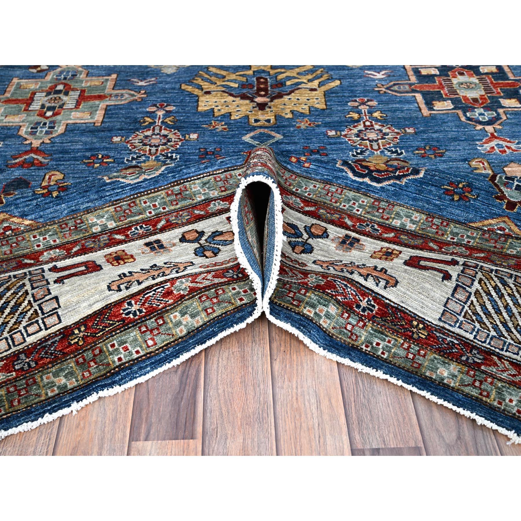 Noué à la main Tapis d'Orient géométrique bleu céruléen noué à la main Super Kazak 8'2