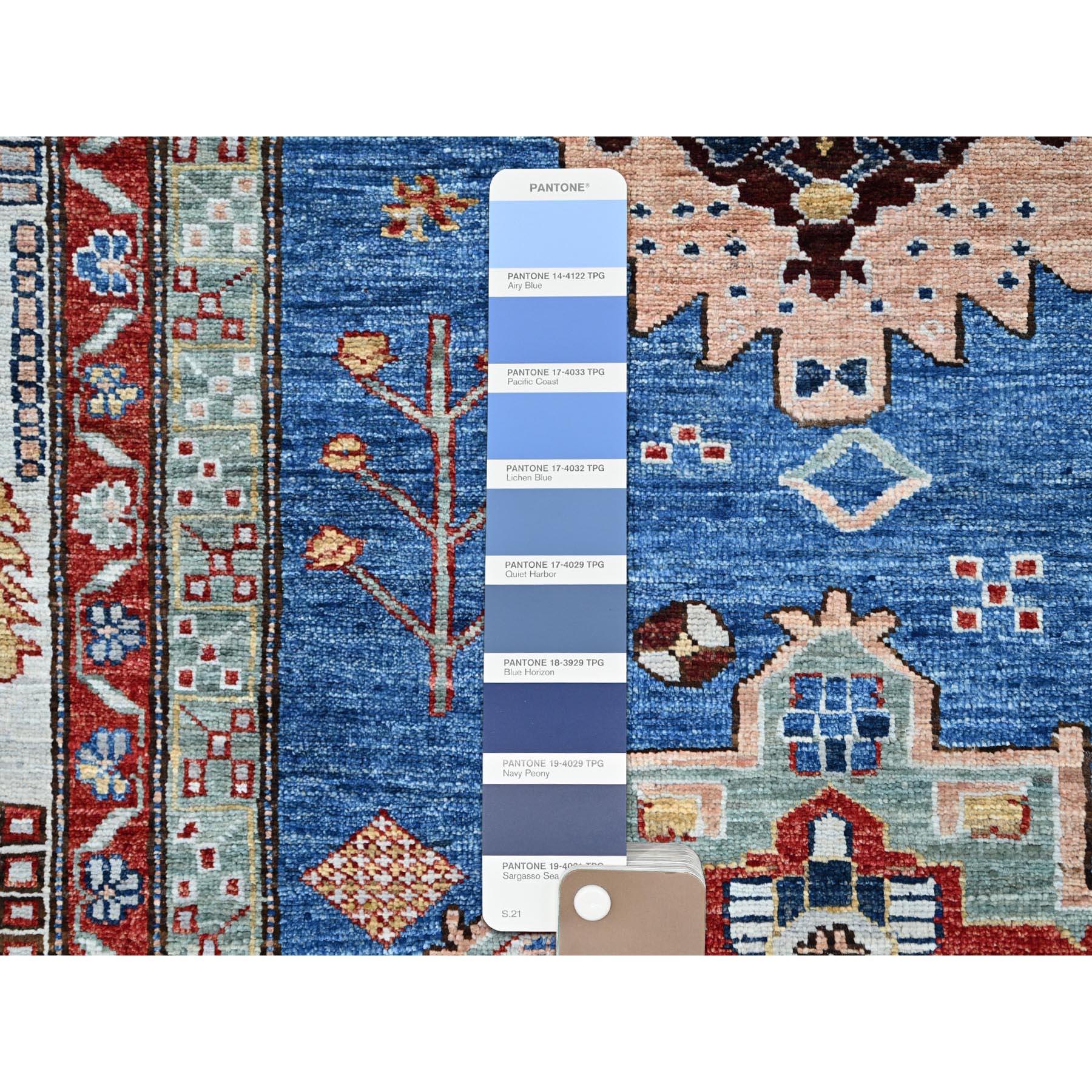 XXIe siècle et contemporain Tapis d'Orient géométrique bleu céruléen noué à la main Super Kazak 8'2