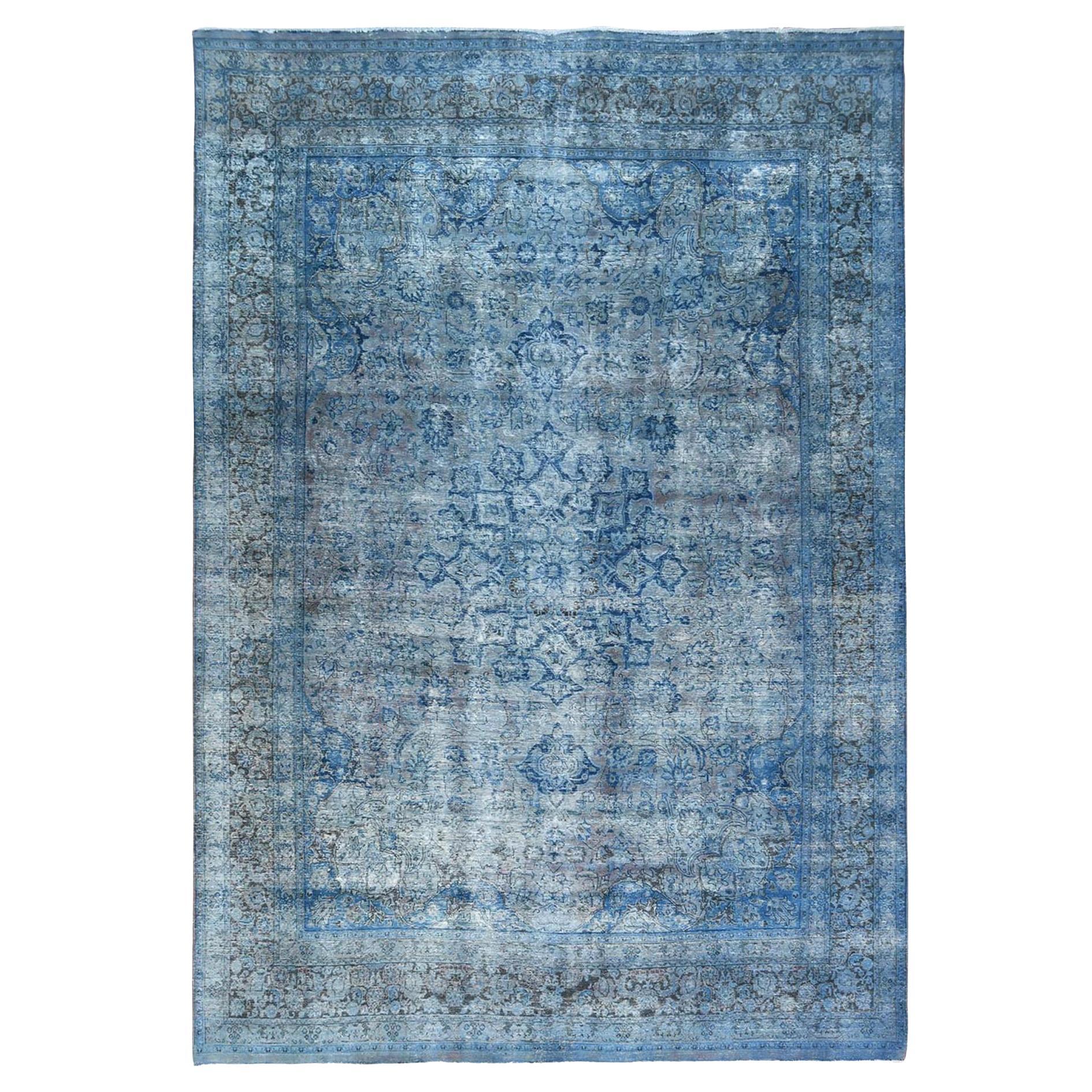 Silky Wool Overdyed Rug in Blue For Sale at 1stDibs