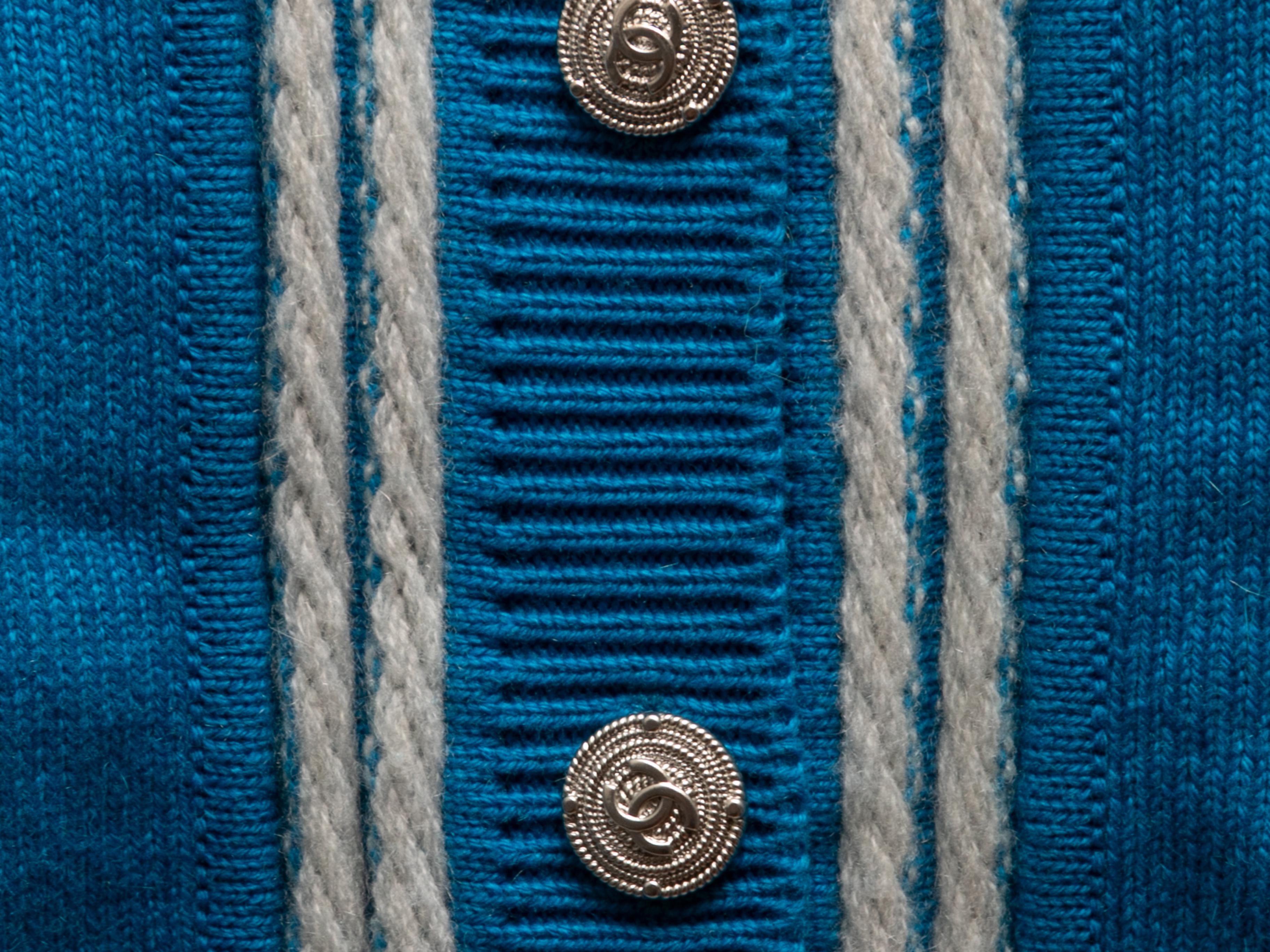 Women's Cerulean & White Chanel Cashmere Cardigan Size FR 50 For Sale